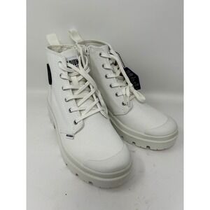Palladium Pallabase Twill White Canvas Platform Combat Boots Womens 8
